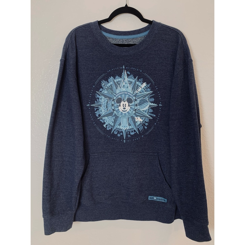 Disney Parks Sweatshirt Women XL Navy Blue Mickey Mouse Discover Magic Pullover